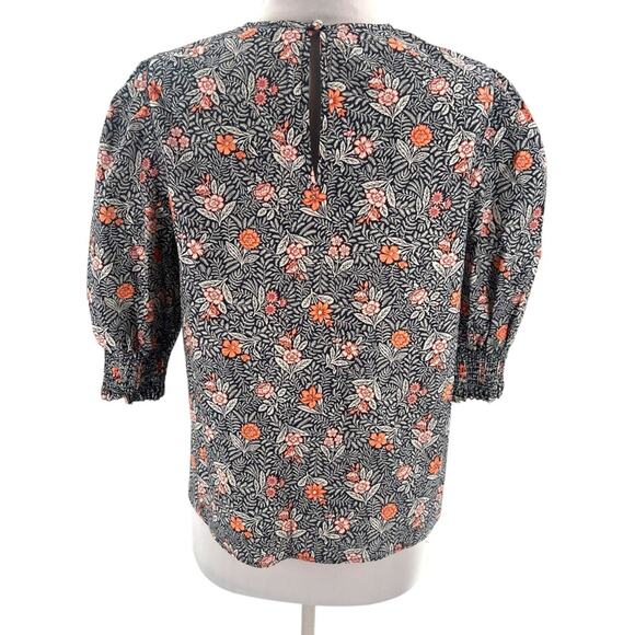 Ann Mashburn floral puff sleeve poplin blouse top sz S - Picture 2 of 6